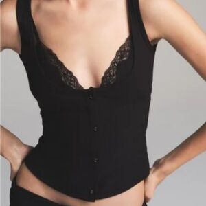 Skims Women's Black Tank Top With Bralette nwt